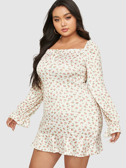 Ditsy Floral Bowknot Front Ruffled Dress