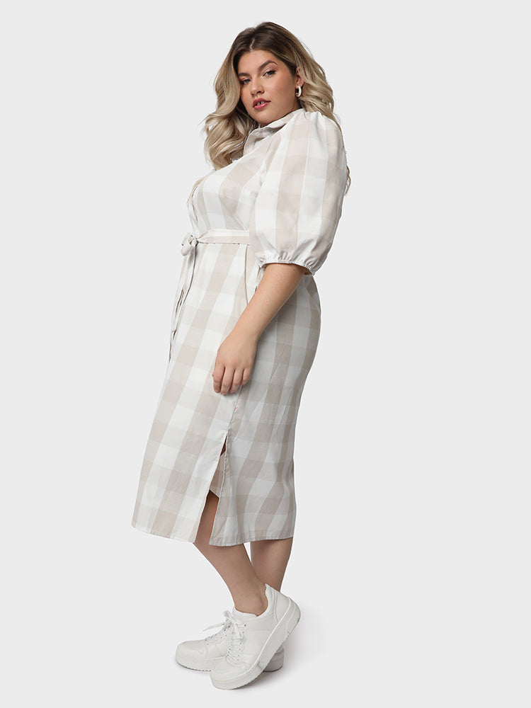 Plaid Split Hem Shirt Dress