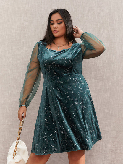 Mesh Sleeve Galaxy Star Dress