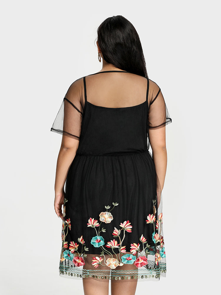 Floral Embroidery Mesh Dress