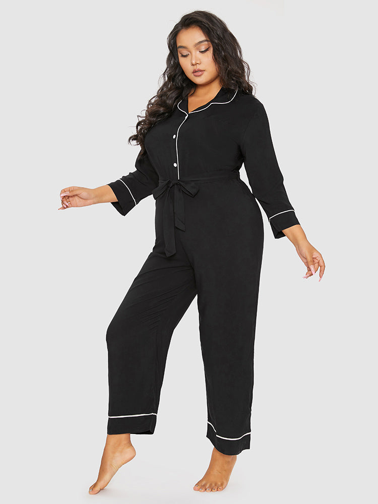 Contrast Binding Button Belted Lounge Jumpsuit