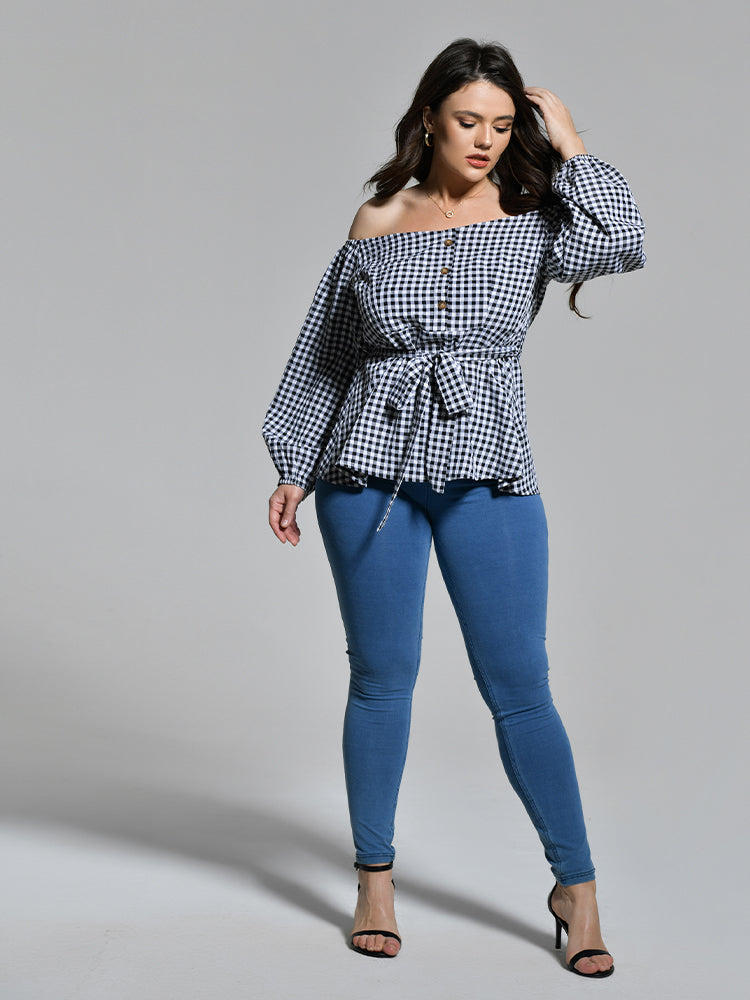 Off Shoulder Self Belted Blouse