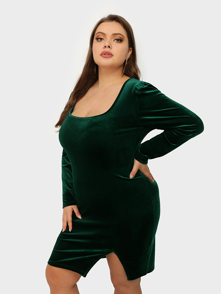 Slit Square Neck Bodycon Dress