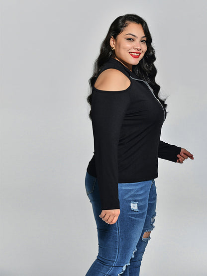 Cut Out Shoulder Zipper Top