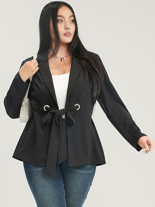 Solid Suit Collar Belted Blazer