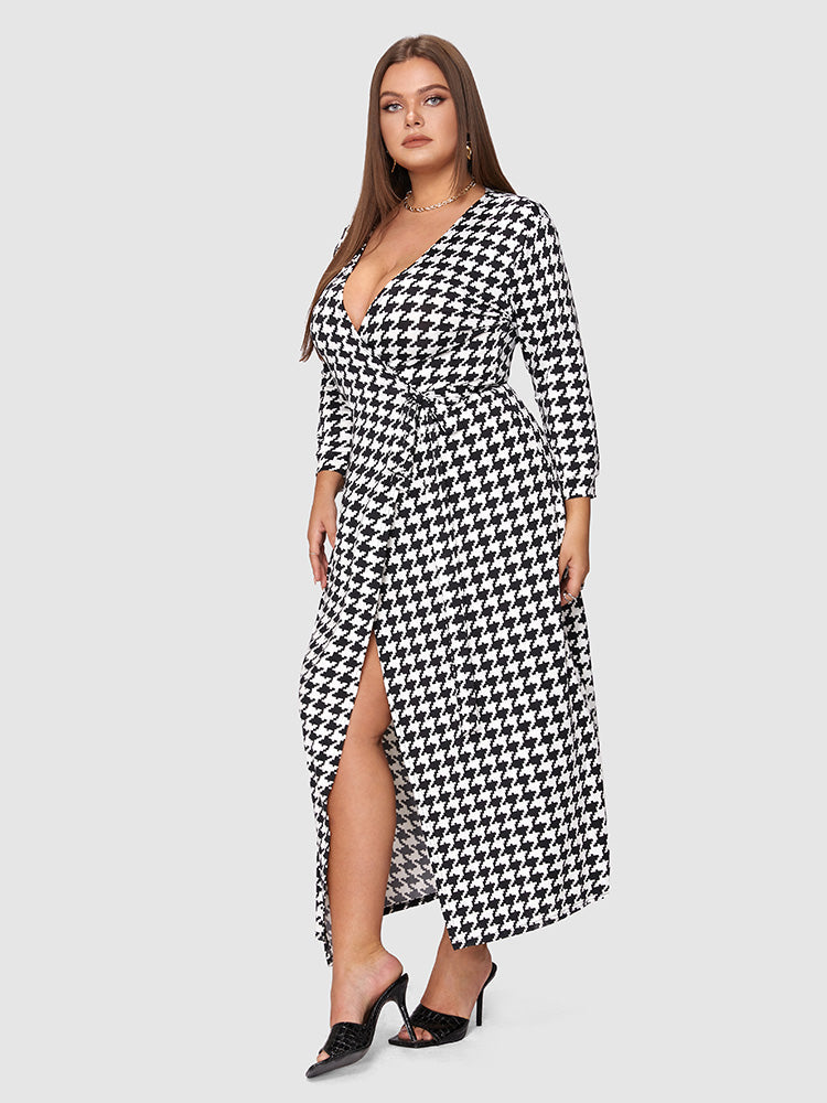 Samantha Business Casual - Houndstooth Wrap Tie Dress