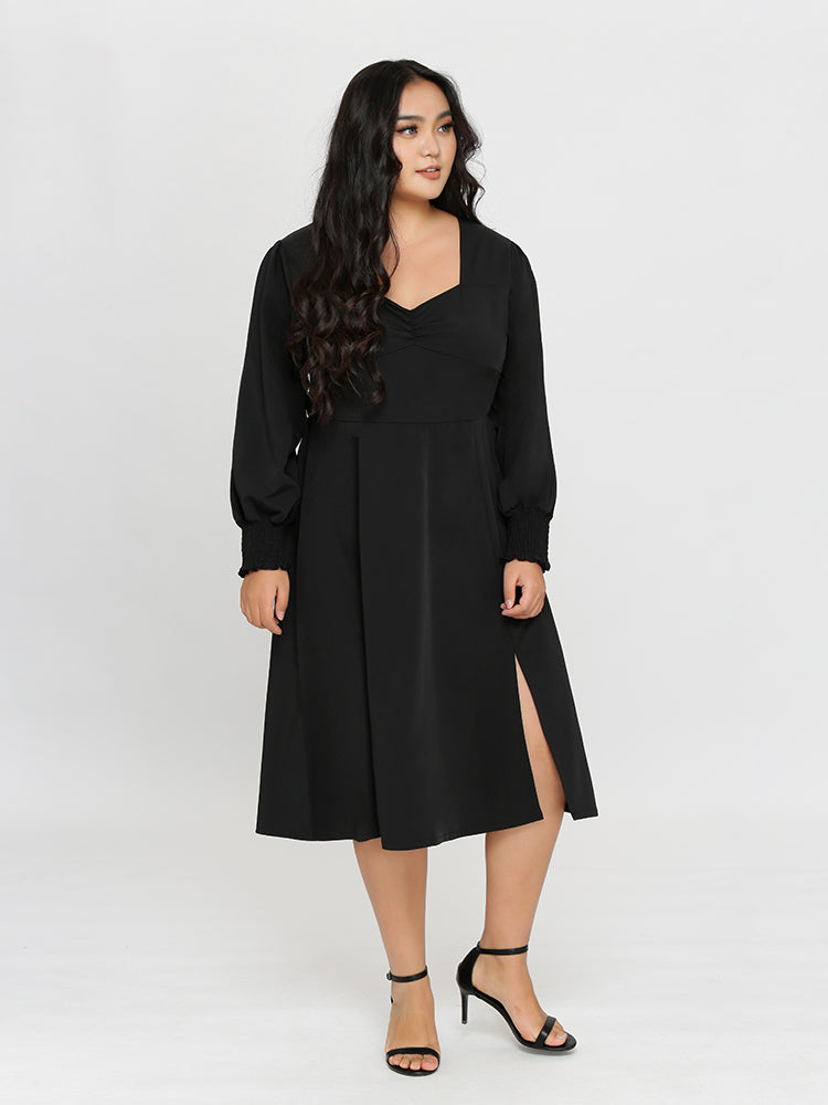 Lantern Shirred Cuff Dress