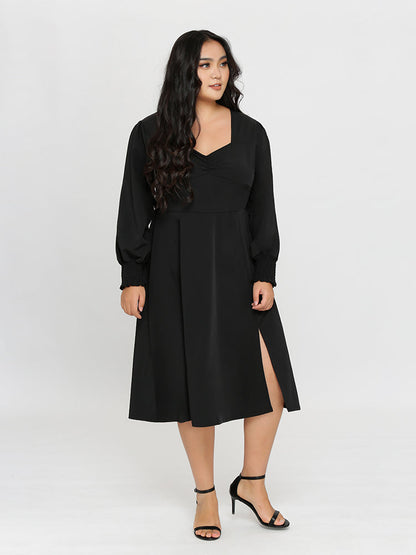 Lantern Shirred Cuff Dress