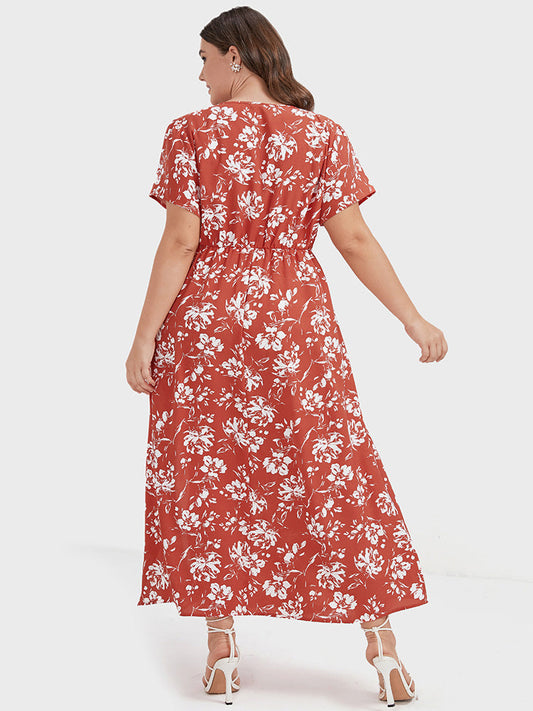 Floral Button Ties Split Wrap Maxi Dress