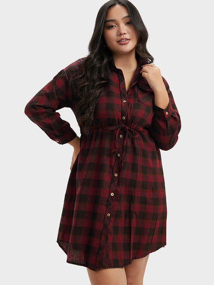 Plaid Button Shirt Dress