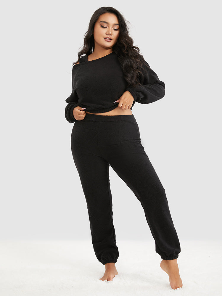 3pcs Solid Teddy Lounge Set