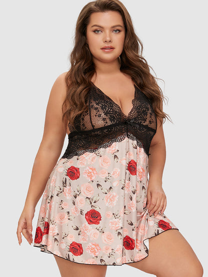 Samantha Casual At Home - Floral Lace Backless Nigth Dress