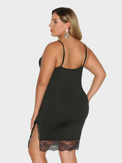 Split Hem Lace Trim Dress