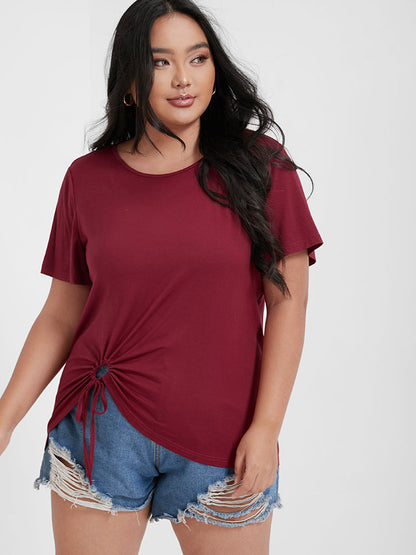 Solid Drawstring Ruched T-shirt