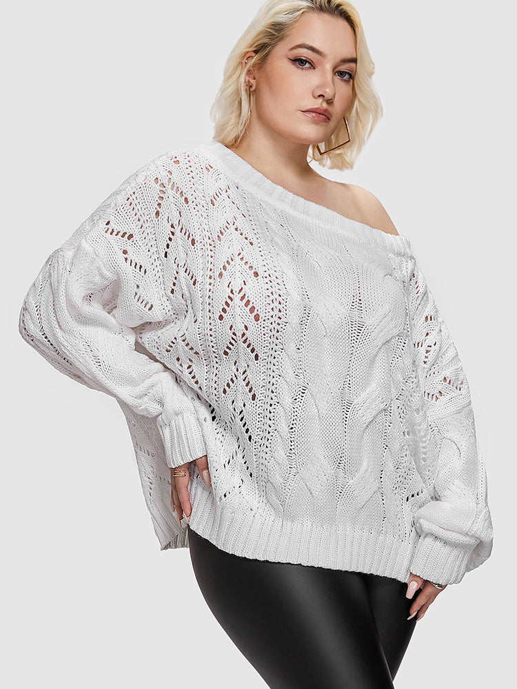 Solid Cable Knit Cut Out Sweater