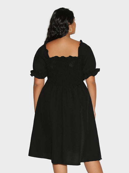 Puff Sleeve Frill Trim Dress