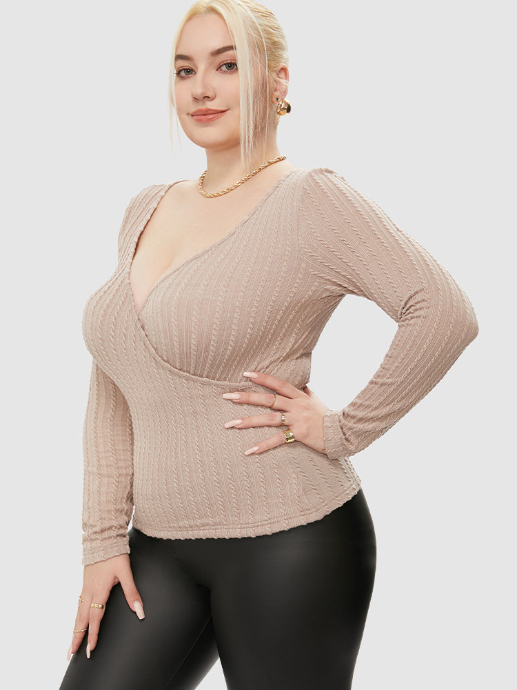 Surplice Neck Cable Knit Top