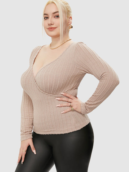 Surplice Neck Cable Knit Top