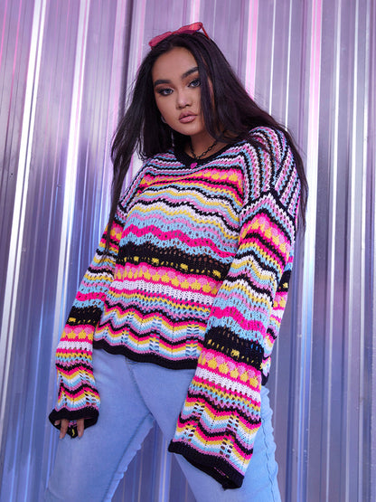 Color Corrugated Cutout Sweater