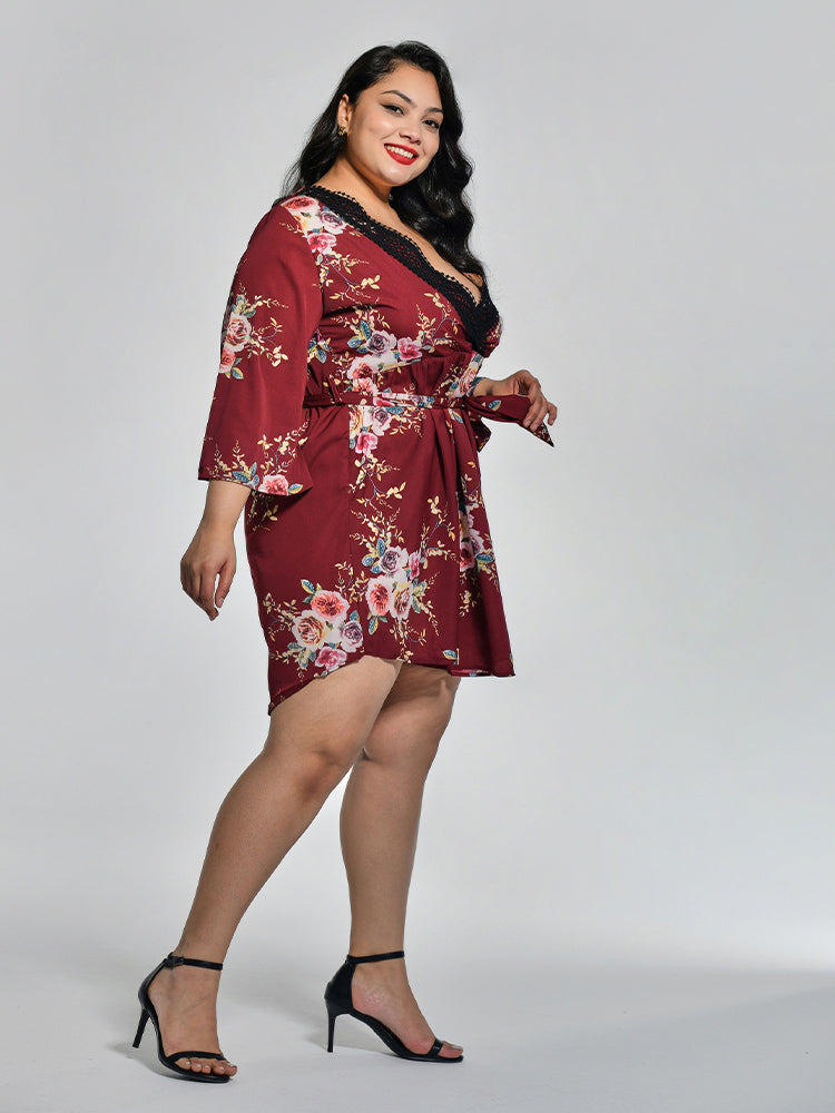 Floral Printed Deep V Dress