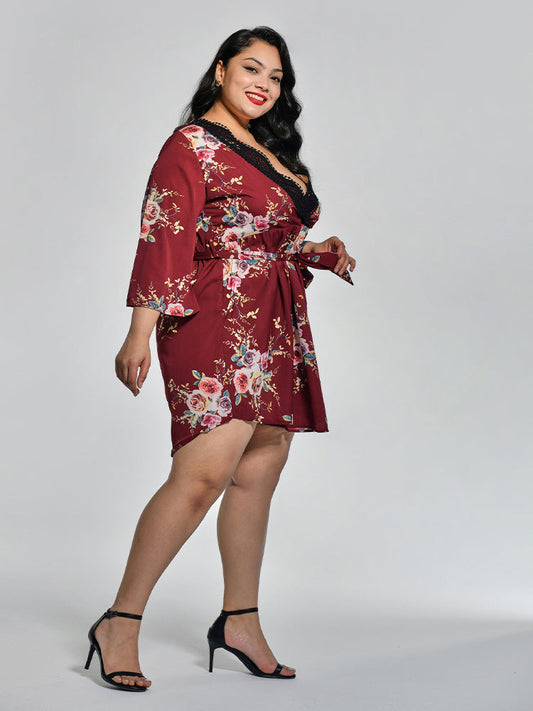 Floral Printed Deep V Dress