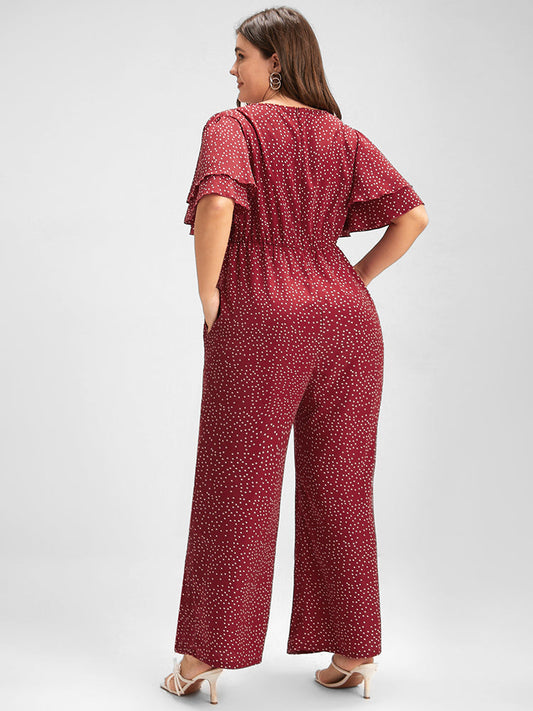 Polka Dot Ruffled Tiered Pocket Jumpsuit