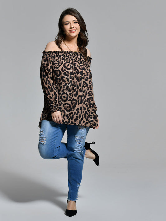Off Shoulder Leopard Blouse