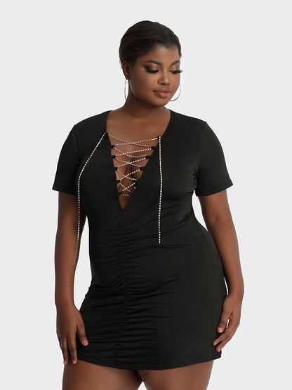 Ruched Rhinestone Cross Dress