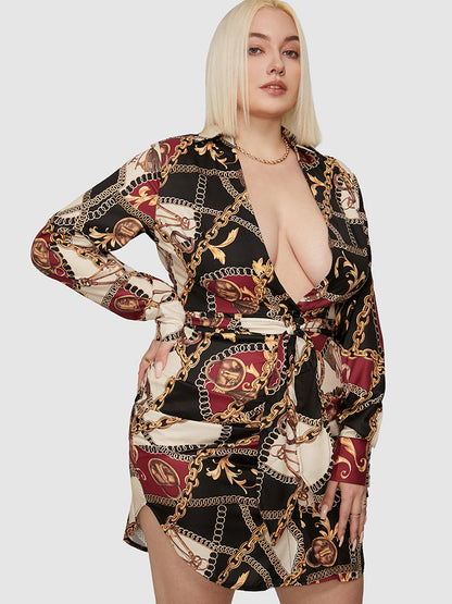 Chain Print Knot Front Bodycon Dress