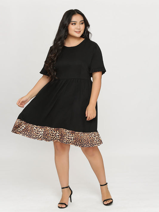 Leopard Hem Babydoll Dress