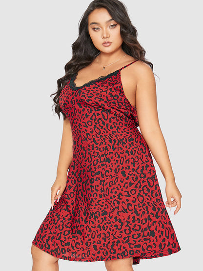 Leopard Lace Trim Cami Sleep Dress