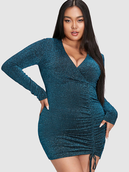 Surplice Neck Drawstring Bodycon Dress