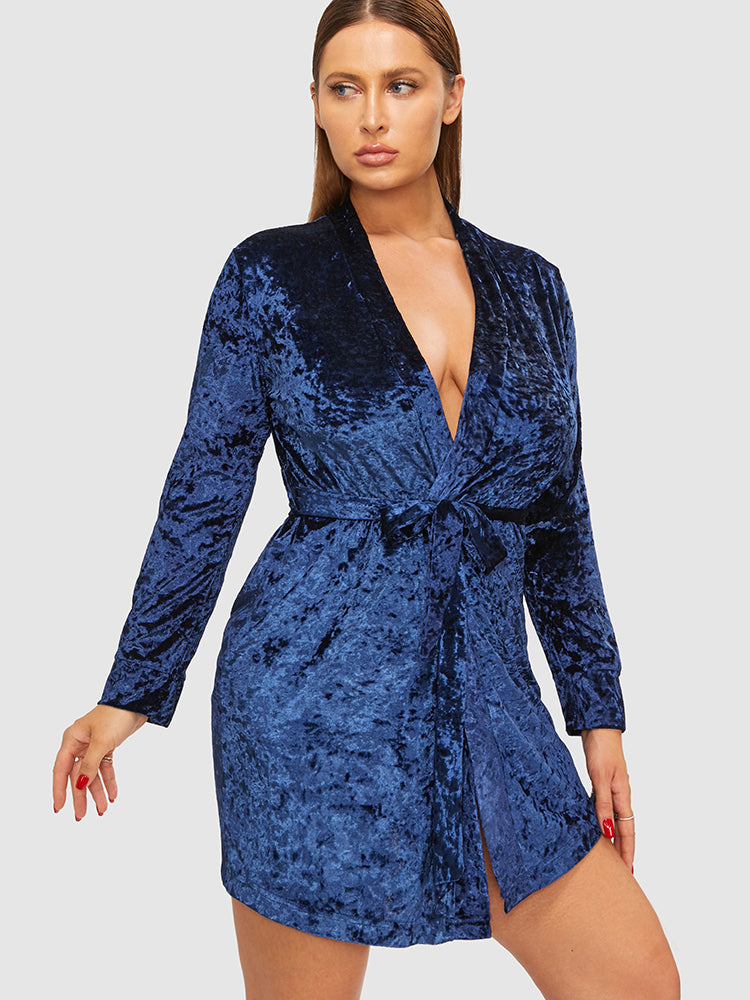 Solid Belted Velvet Sleep Robe
