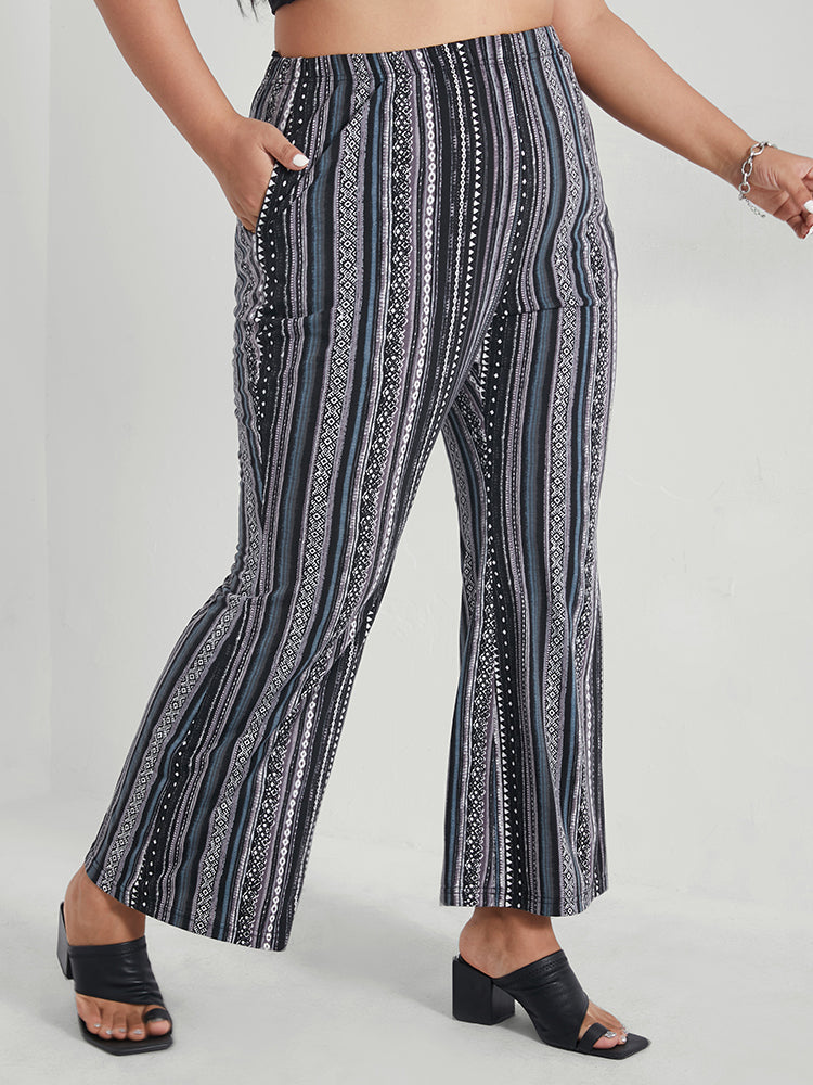 Geometric Print Pocket Flare Leg Pants