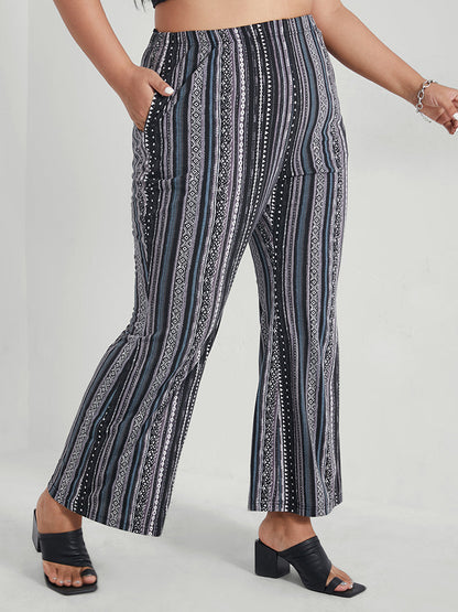 Geometric Print Pocket Flare Leg Pants