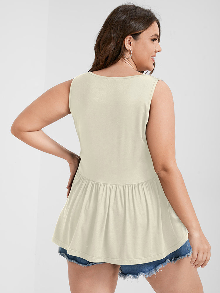 Solid Scoop Neck Button Front Tank Top