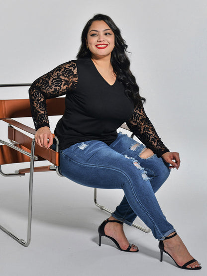 Contrast Lace Solid Tee