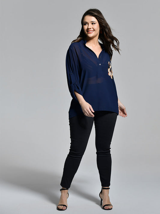 Pocket Patched Rolled Sleeve Top