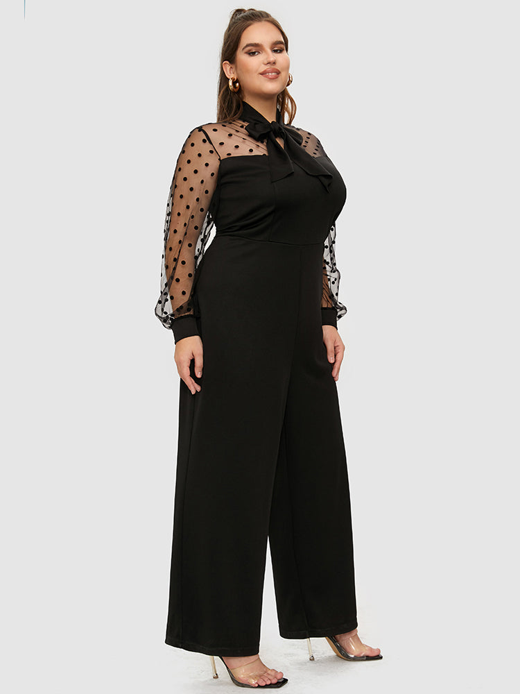Polka Dot Mesh Knotted Wide Leg Jumpsuit