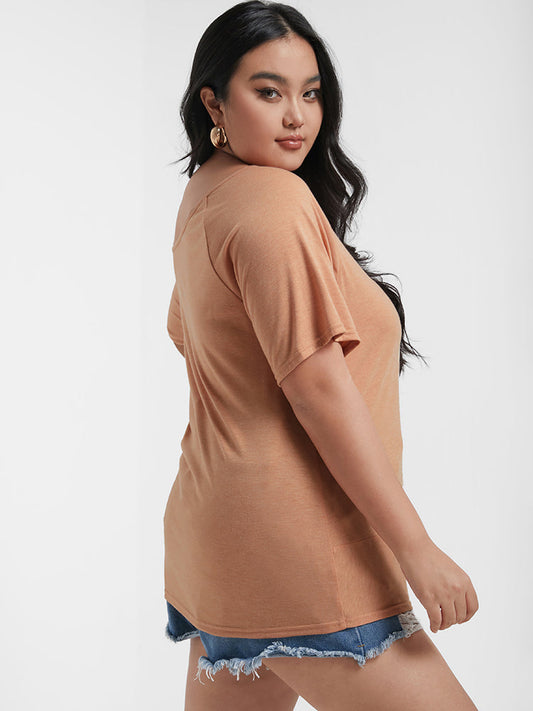 Plain Twist Front Off Shoulder T-shirt