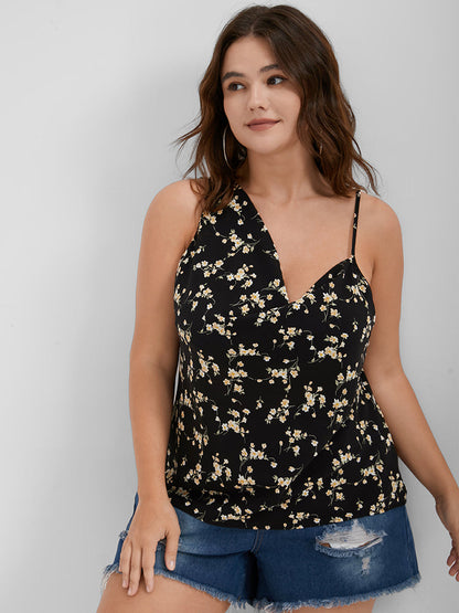 Ditsy Floral Print Asymmetrical Tank Top