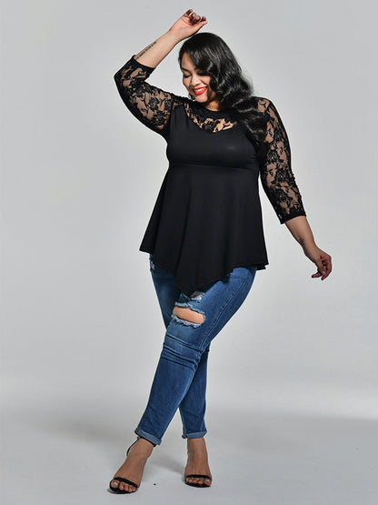 Lace Asymmetrical Hem Blouse