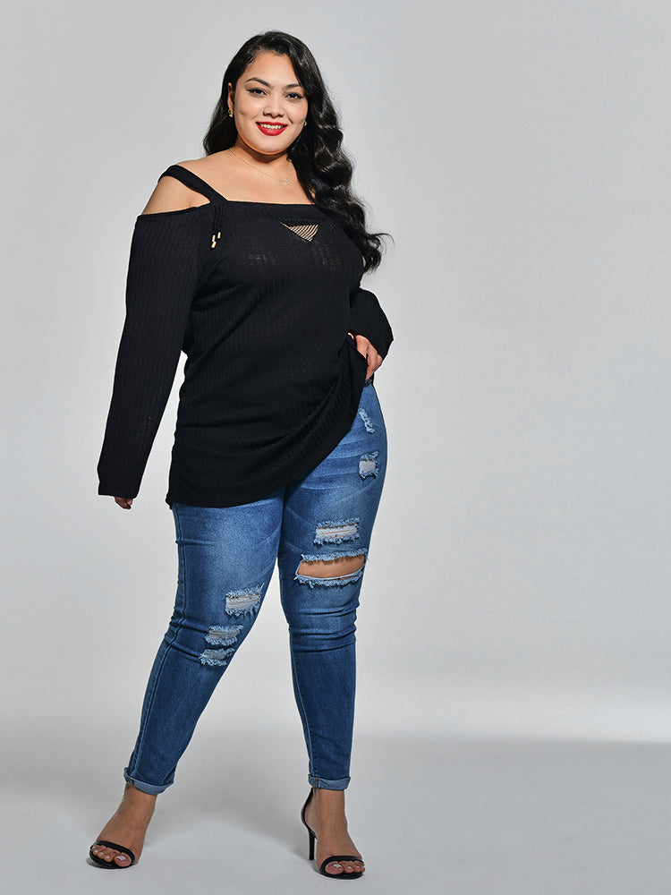 Suspender Hollow Out Knit Tops