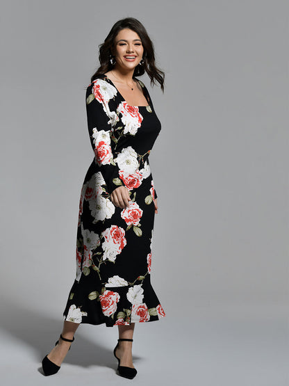 Floral Print Ruffle Hem Dress