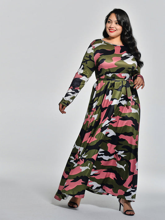 Camo Drawstring Long Dress