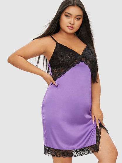 Samantha Casual At Home - Contrast Lace Split Sleep Dress