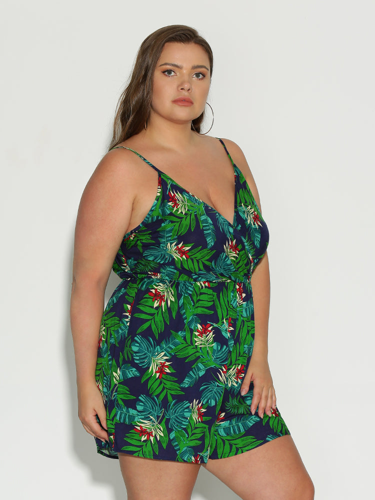 Backless Leaf Print Romper