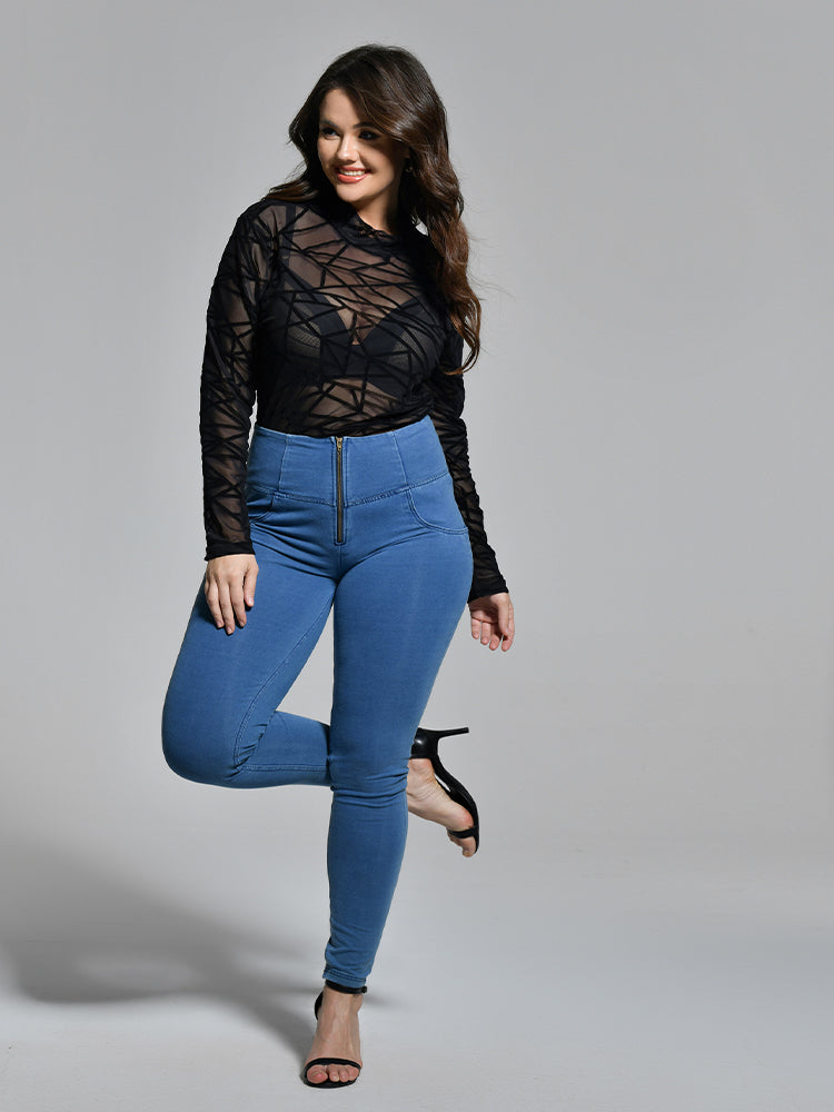 Mock-neck Geo Mesh Top