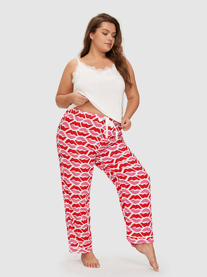 Lip Pattern Lace Trim Pajama Set