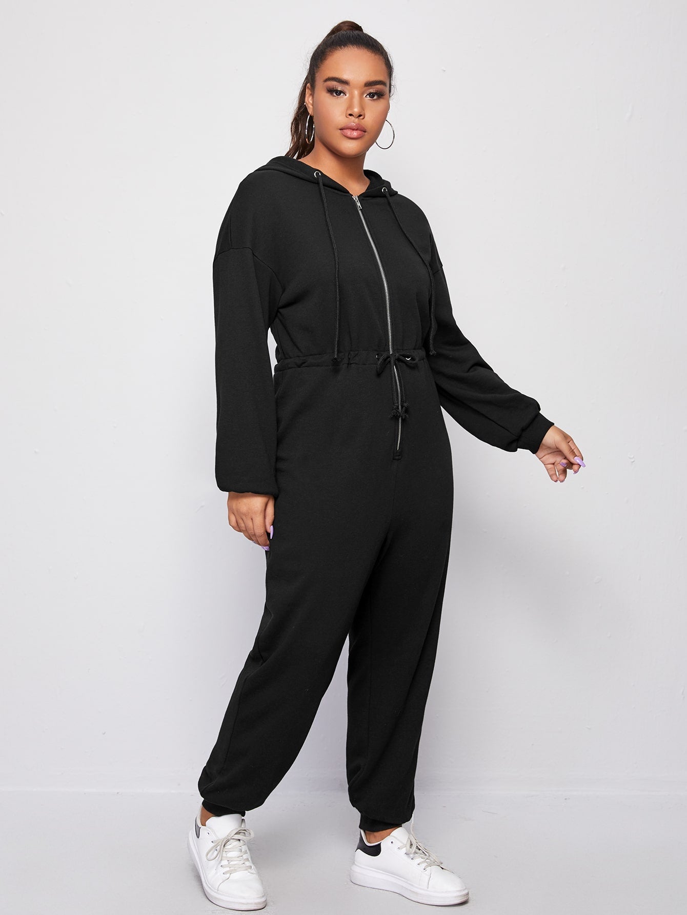 Zipper Front Drawstring Waist Jumpsuit